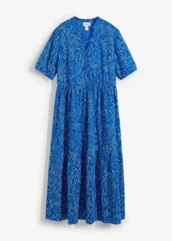 bonprix Kleider^Weites Midikleid aus reiner Baumwolle arktikblau/wollweiß bedruckt