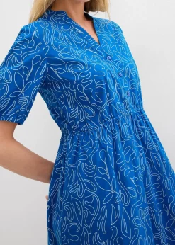 bonprix Kleider^Weites Midikleid aus reiner Baumwolle arktikblau/wollweiß bedruckt