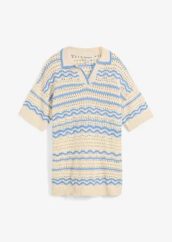 bonprix Strickmode|Shirts & Tops^Weites Strickshirt aus luftigem Baumwoll-Leinen-Mix elfenbein/mittelblau