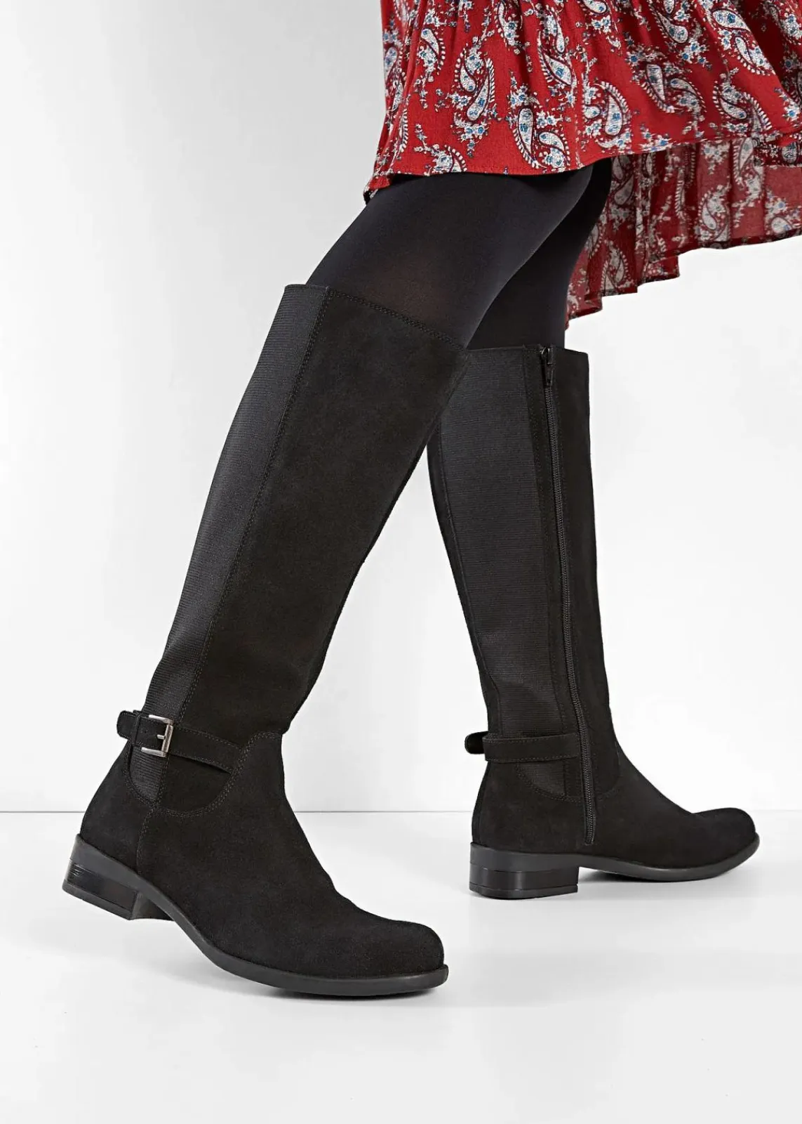 bonprix Stiefel|Schuhe & Accessoires In Spezialgrößen·Elastischer Schaft^Weitschaftstiefel aus Leder schwarz