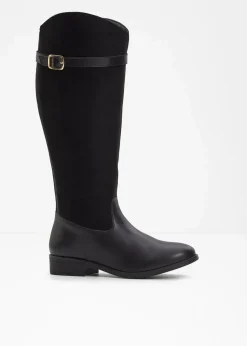 bonprix Stiefel^Weitschaftstiefel mit Schnalle schwarz