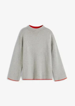 bonprix Pullover & Strickjacken|Strickmode^Wende-Pullover aus Feinstrick hellgrau meliert/mohnrot