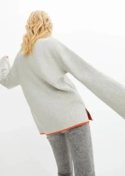bonprix Pullover & Strickjacken|Strickmode^Wende-Pullover aus Feinstrick hellgrau meliert/mohnrot
