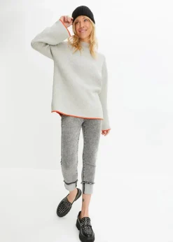 bonprix Pullover & Strickjacken|Strickmode^Wende-Pullover aus Feinstrick hellgrau meliert/mohnrot