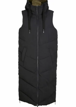bonprix Bekleidung·Hosen|Jacken & Mäntel^Wende-Steppweste aus recyceltem Polyester mit Kapuze schwarz/dunkeloliv