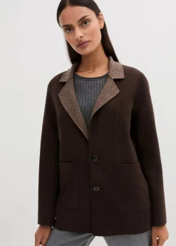 bonprix Blazer|Nachhaltigere Materialien^Wende-Wollblazer mit Glencheck walnussbraun meliert