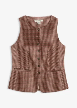 bonprix Bekleidung·Hosen|Jacken & Mäntel^Weste mit Wollanteil mattcamel/dunkelblau kariert