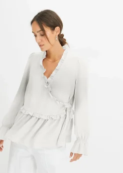 bonprix Bekleidung·Jacken & Mäntel|Blusen & Tuniken^Wickelbluse wollweiß