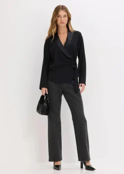 bonprix Bekleidung·Jacken & Mäntel|Blusen & Tuniken^Wickelbluse schwarz