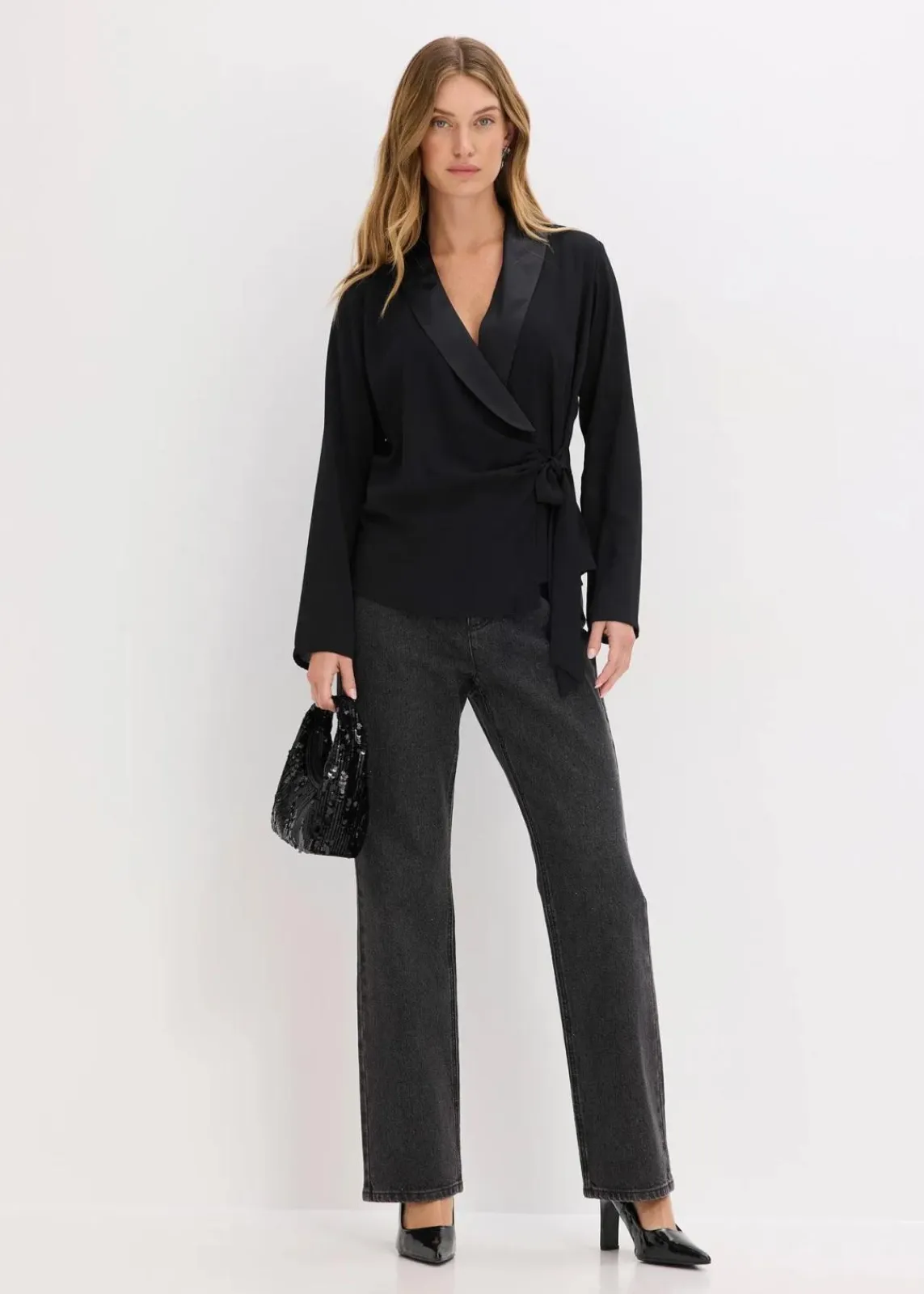 bonprix Bekleidung·Jacken & Mäntel|Blusen & Tuniken^Wickelbluse schwarz