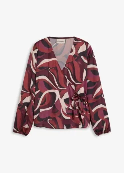 bonprix Bekleidung·Jacken & Mäntel|Blusen & Tuniken^Wickelbluse aus fließendem Satin weinrot/mattbeige bedruckt