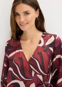 bonprix Bekleidung·Jacken & Mäntel|Blusen & Tuniken^Wickelbluse aus fließendem Satin weinrot/mattbeige bedruckt