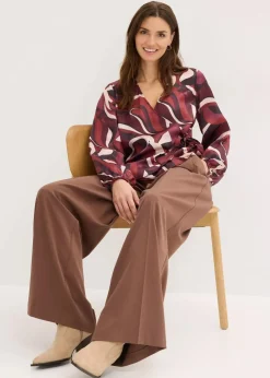 bonprix Bekleidung·Jacken & Mäntel|Blusen & Tuniken^Wickelbluse aus fließendem Satin weinrot/mattbeige bedruckt
