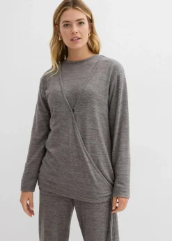 bonprix Bekleidung·Jeans|Zweiteiler & Sets^Wickelcardigan in Strickoptik anthrazit meliert