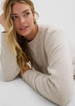 bonprix Pullover & Strickjacken|Zweiteiler & Sets^Wickelcardigan in Strickoptik hellsand meliert