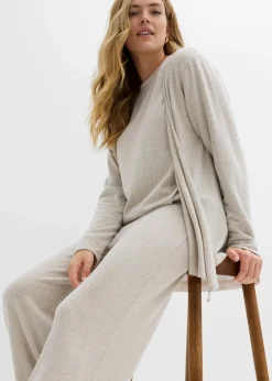 bonprix Pullover & Strickjacken|Zweiteiler & Sets^Wickelcardigan in Strickoptik hellsand meliert