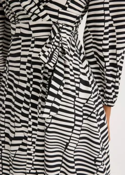 bonprix Bekleidung·Pullover & Strickjacken|Kleider^Wickelkleid schwarz/weiß graphisch bedruckt