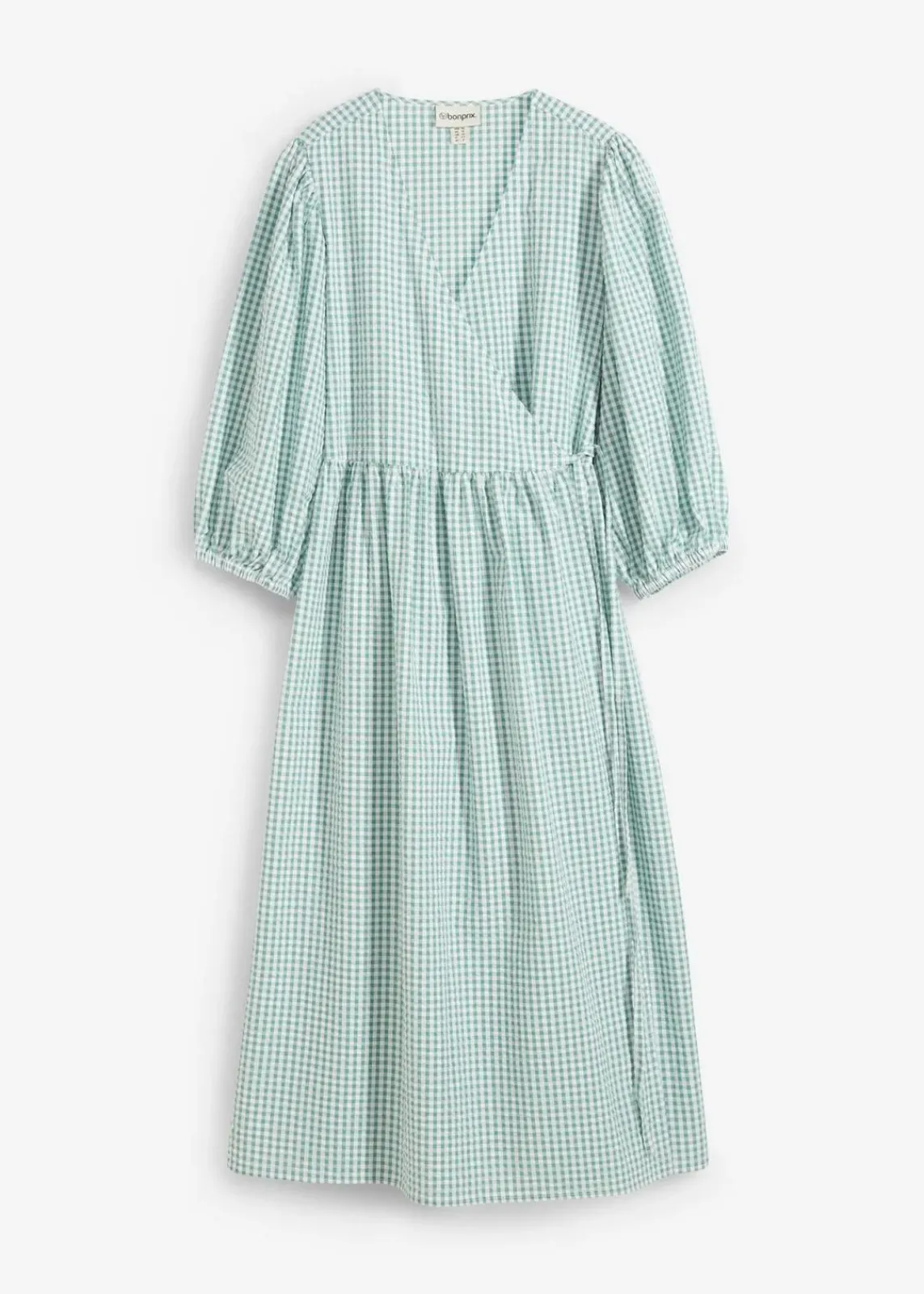 bonprix Kleider|Bekleidung·Pullover & Strickjacken^Wickelkleid aus Strukturmaterial rauchsalbei/wollweiß kariert