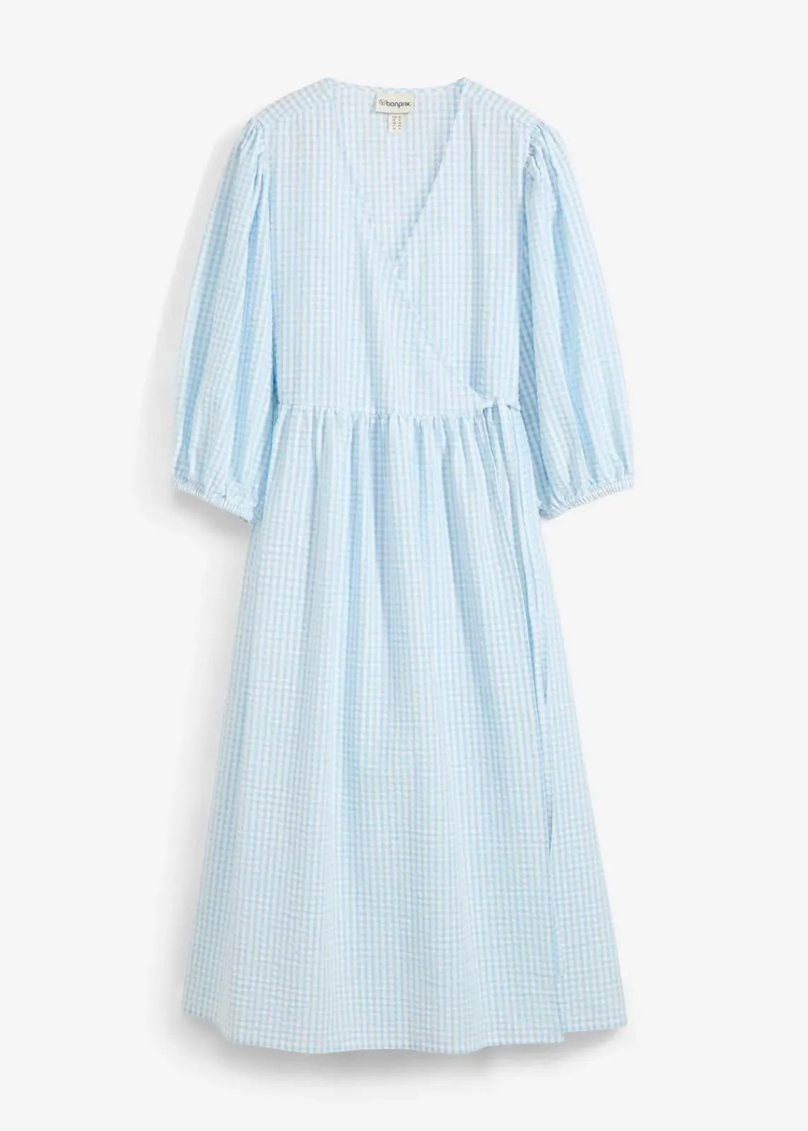 bonprix Bekleidung·Pullover & Strickjacken|Kleider^Wickelkleid aus Strukturmaterial eisblau/wollweiß kariert