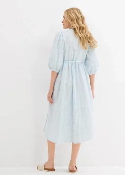 bonprix Bekleidung·Pullover & Strickjacken|Kleider^Wickelkleid aus Strukturmaterial eisblau/wollweiß kariert
