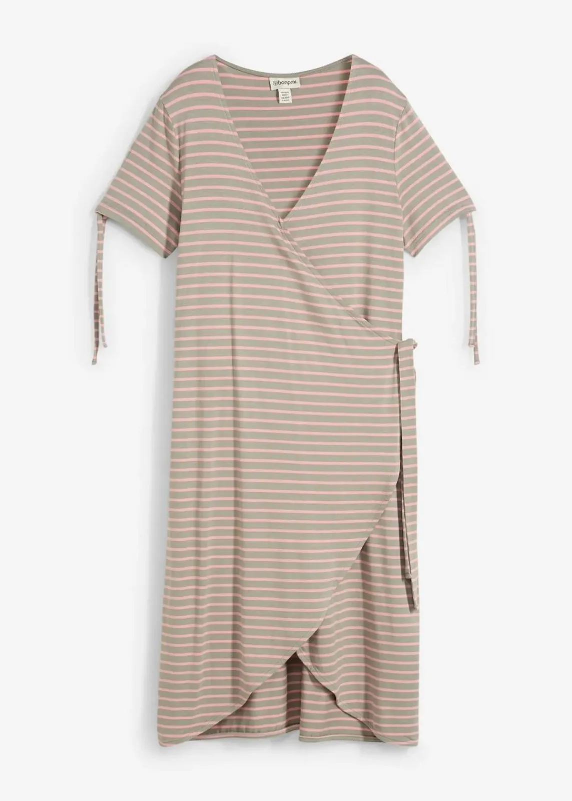 bonprix Bekleidung·Pullover & Strickjacken|Kleider^Wickelkleid aus fließendem Viskose-Elasthan-Mix antikrosa/seegras gestreift