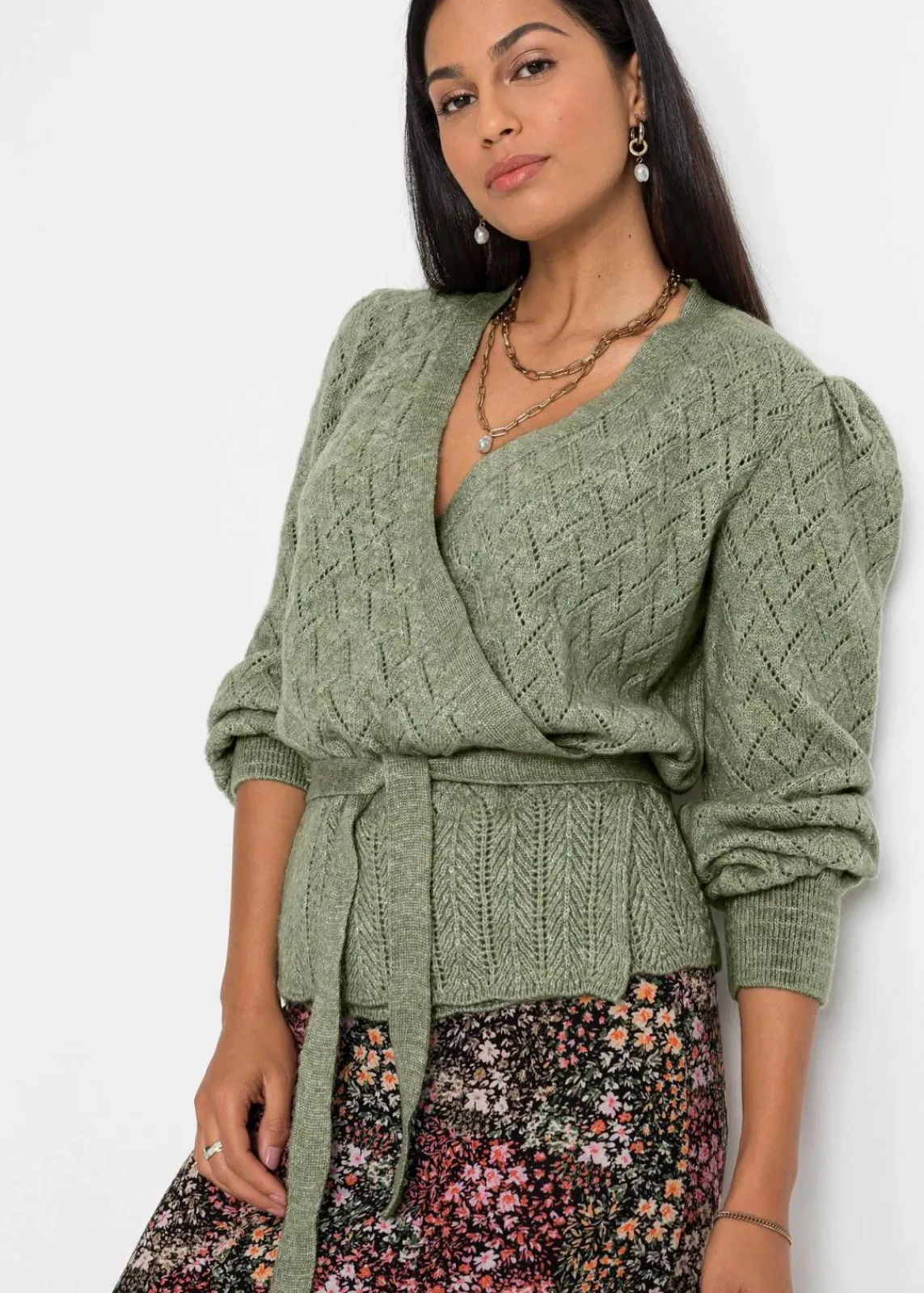 bonprix Bekleidung·Umstandsmode|Pullover & Strickjacken^Wickelpullover hellgrün