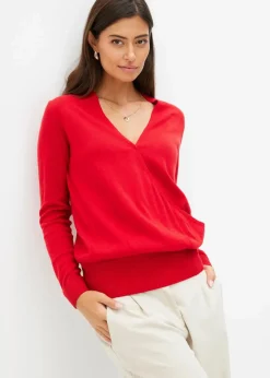 bonprix Bekleidung·Umstandsmode|Bekleidung·Jeans^Wickel-Pullover salsarot