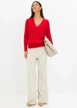 bonprix Bekleidung·Umstandsmode|Bekleidung·Jeans^Wickel-Pullover salsarot