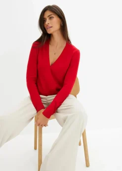 bonprix Bekleidung·Umstandsmode|Bekleidung·Jeans^Wickel-Pullover salsarot
