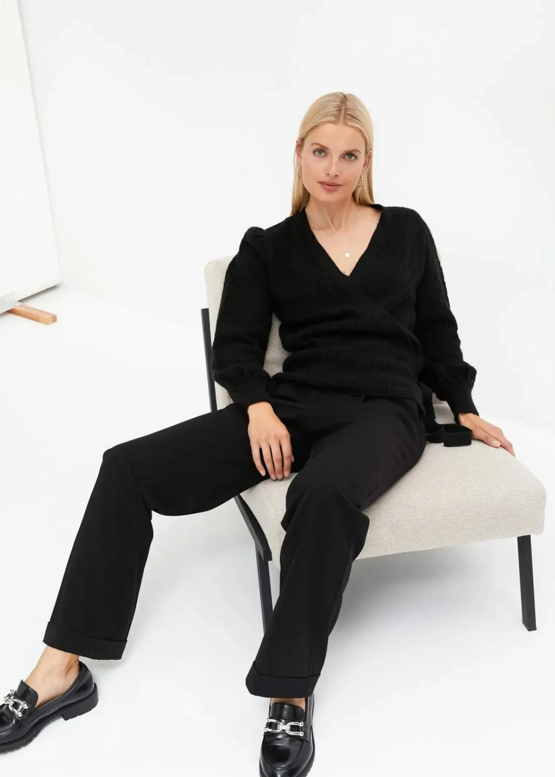 bonprix Bekleidung·Umstandsmode|Pullover & Strickjacken^Wickelpullover schwarz