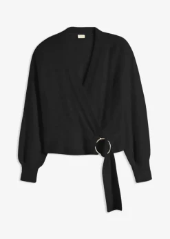 bonprix Bekleidung·Umstandsmode|Strickmode^Wickelpullover mit Accessoire schwarz