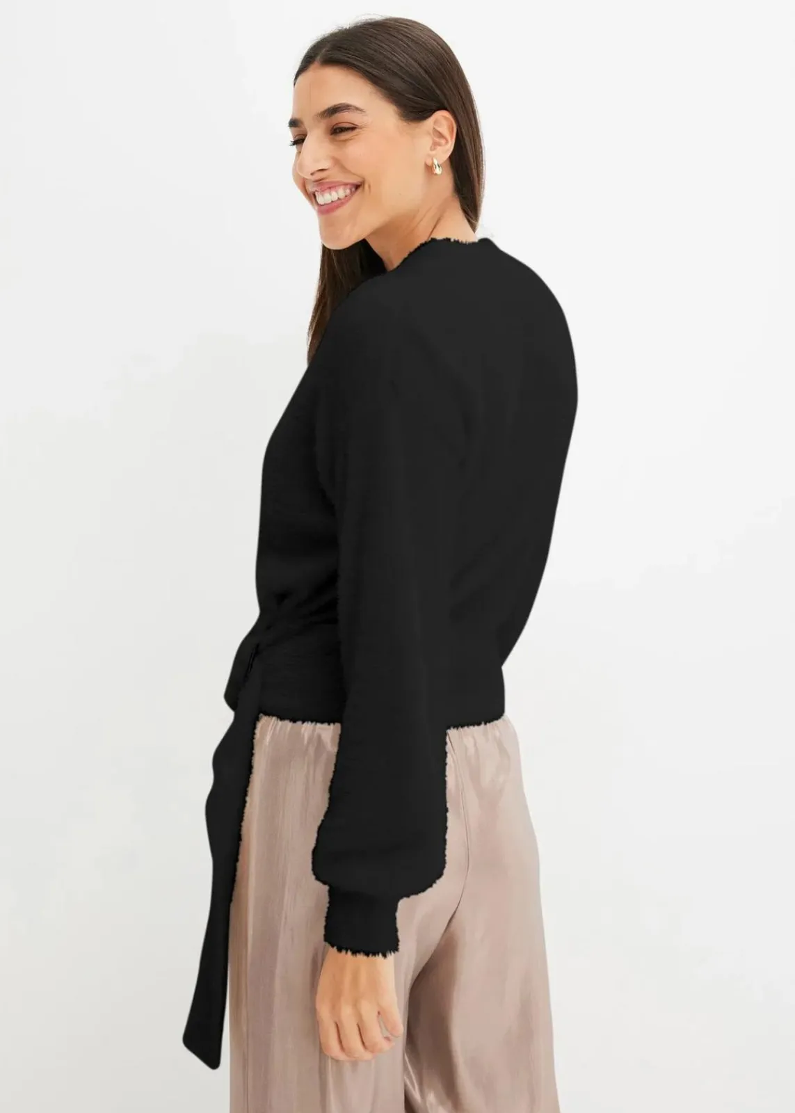 bonprix Bekleidung·Umstandsmode|Strickmode^Wickelpullover mit Accessoire schwarz