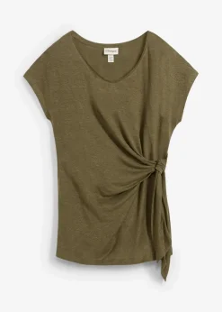 bonprix Premium|Shirts & Tops^Wickelshirt aus reinem Leinen dunkeloliv