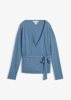 bonprix Pullover & Strickjacken|Bekleidung·Jeans^Wickelstrickjacke mit Merinowolle wellenblau