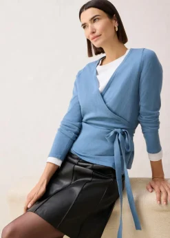 bonprix Pullover & Strickjacken|Bekleidung·Jeans^Wickelstrickjacke mit Merinowolle wellenblau