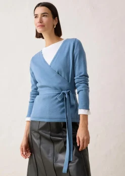 bonprix Pullover & Strickjacken|Bekleidung·Jeans^Wickelstrickjacke mit Merinowolle wellenblau