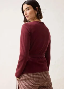bonprix Bekleidung·Jeans|Pullover & Strickjacken^Wickelstrickjacke mit Merinowolle dunkelbeere