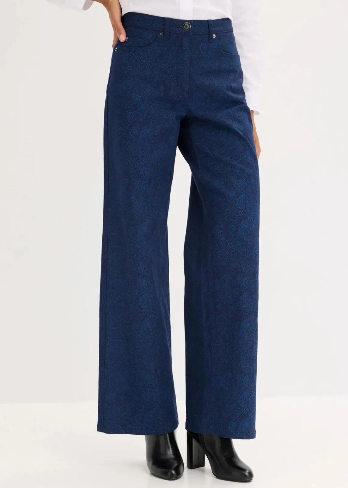 bonprix Hosen|Bekleidung·Kleider^Wide Leg Hose aus Baumwollstretch dunkelblau/hellindigo paisley