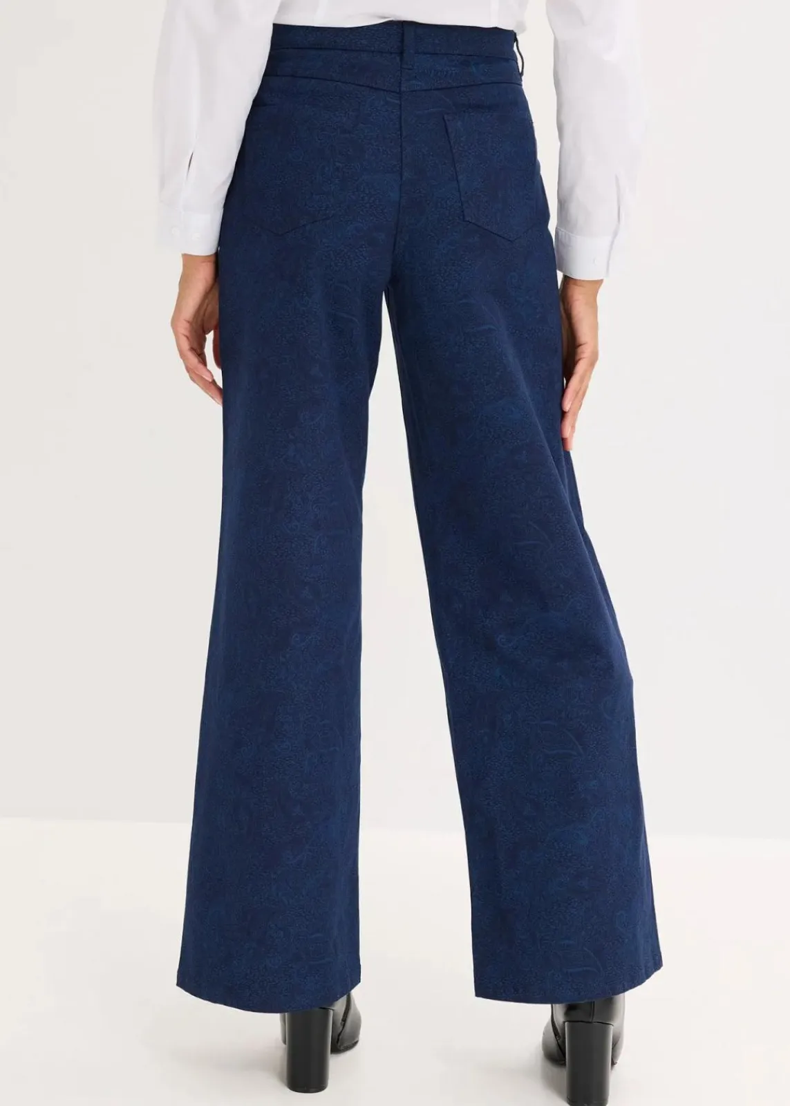 bonprix Hosen|Bekleidung·Kleider^Wide Leg Hose aus Baumwollstretch dunkelblau/hellindigo paisley