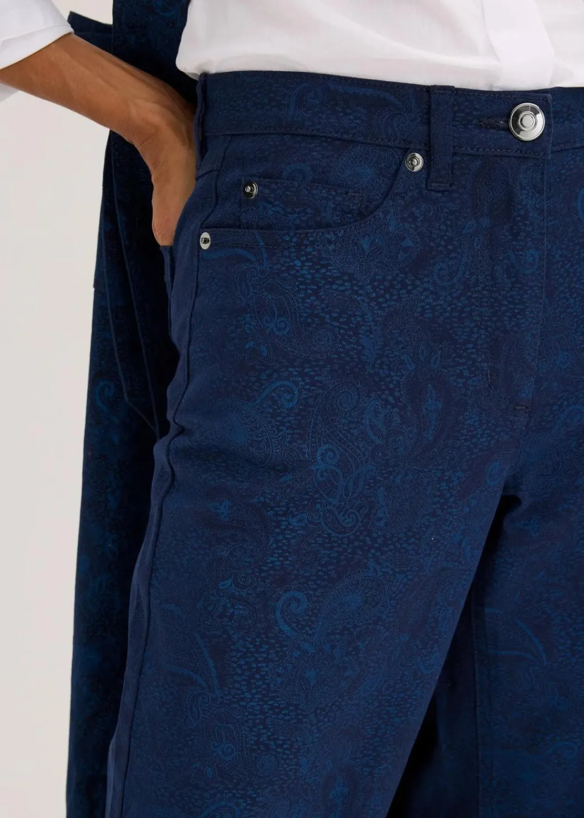 bonprix Hosen|Bekleidung·Kleider^Wide Leg Hose aus Baumwollstretch dunkelblau/hellindigo paisley