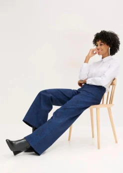 bonprix Hosen|Bekleidung·Kleider^Wide Leg Hose aus Baumwollstretch dunkelblau/hellindigo paisley