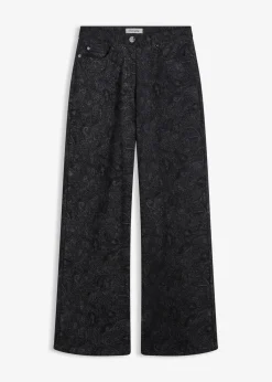 bonprix Bekleidung·Kleider|Hosen^Wide Leg Hose aus Baumwollstretch schwarz/rauchgrau paisley