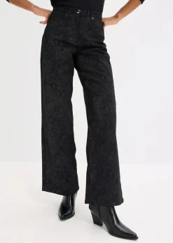 bonprix Bekleidung·Kleider|Hosen^Wide Leg Hose aus Baumwollstretch schwarz/rauchgrau paisley