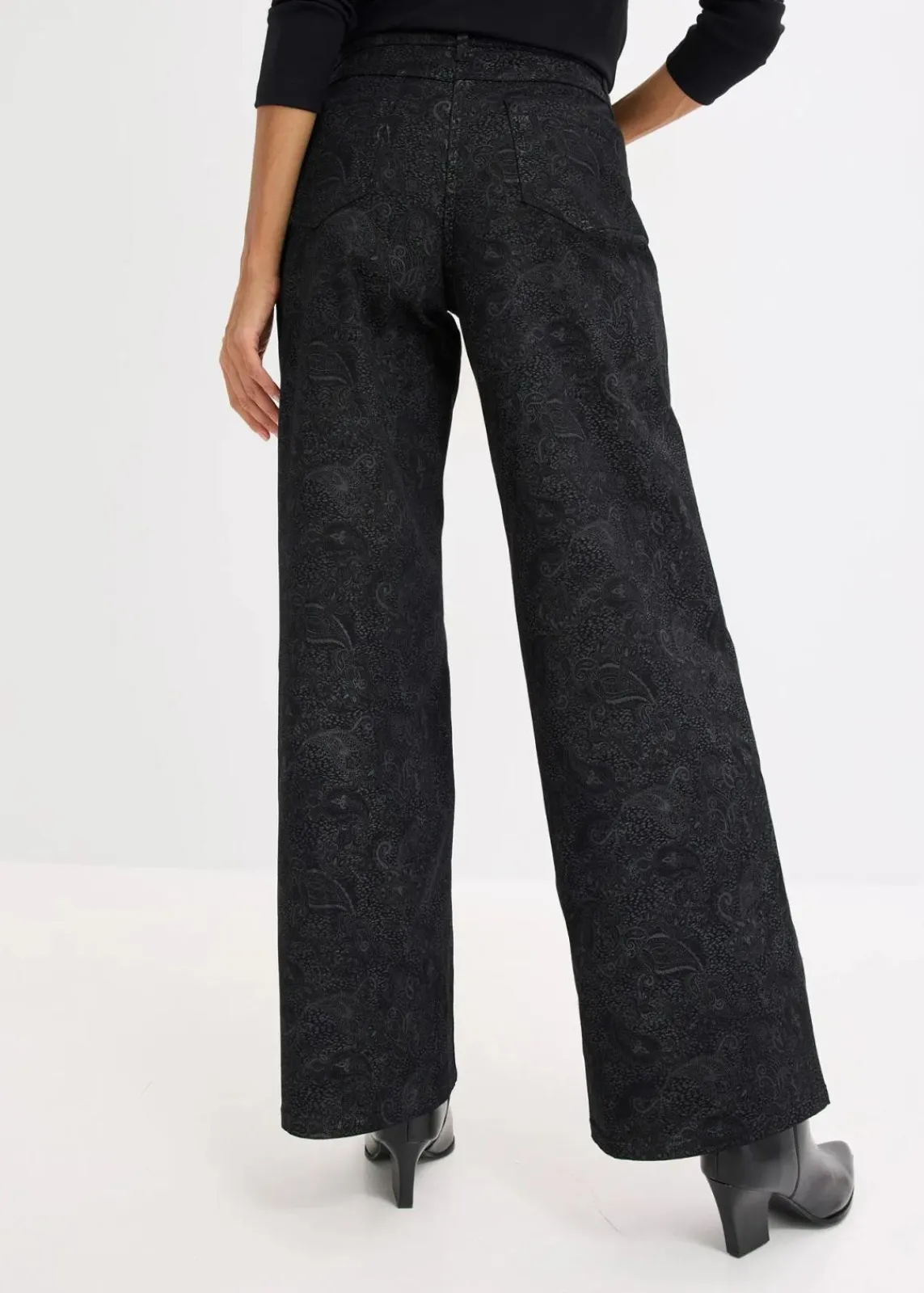 bonprix Bekleidung·Kleider|Hosen^Wide Leg Hose aus Baumwollstretch schwarz/rauchgrau paisley