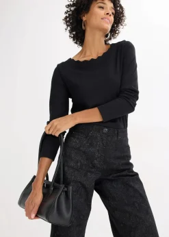 bonprix Bekleidung·Kleider|Hosen^Wide Leg Hose aus Baumwollstretch schwarz/rauchgrau paisley