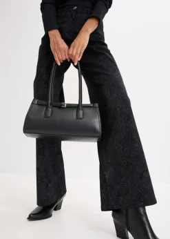 bonprix Bekleidung·Kleider|Hosen^Wide Leg Hose aus Baumwollstretch schwarz/rauchgrau paisley
