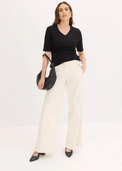 bonprix Hosen^Wide Leg Hose mit Stretch naturbeige