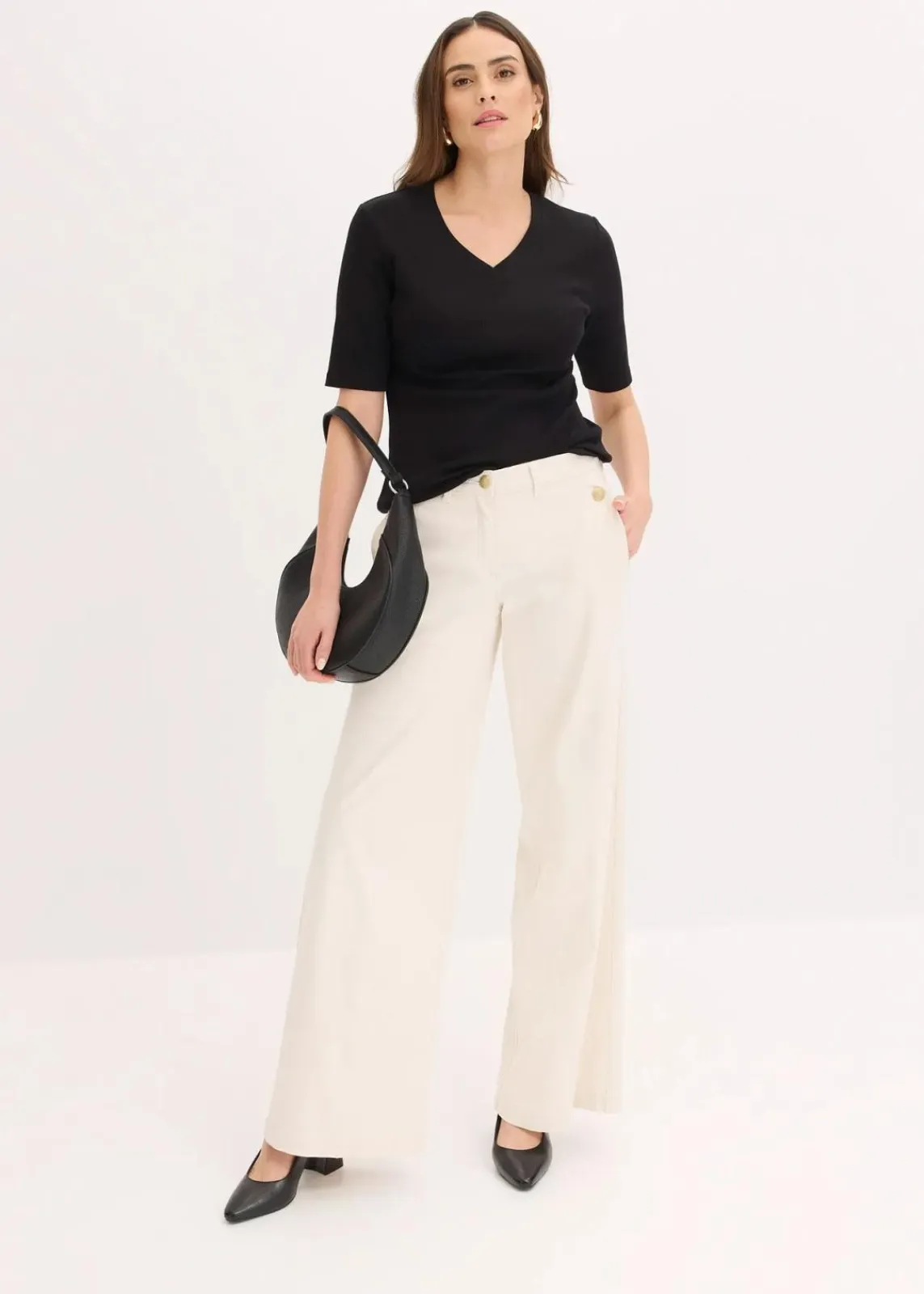bonprix Hosen^Wide Leg Hose mit Stretch naturbeige
