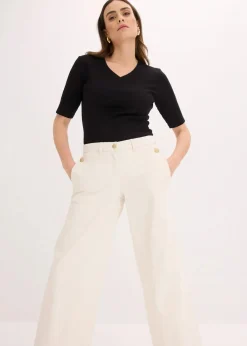 bonprix Hosen^Wide Leg Hose mit Stretch naturbeige