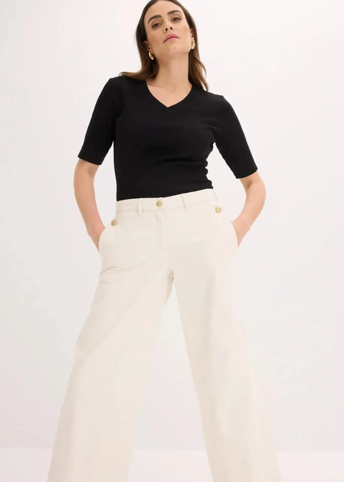 bonprix Hosen^Wide Leg Hose mit Stretch naturbeige